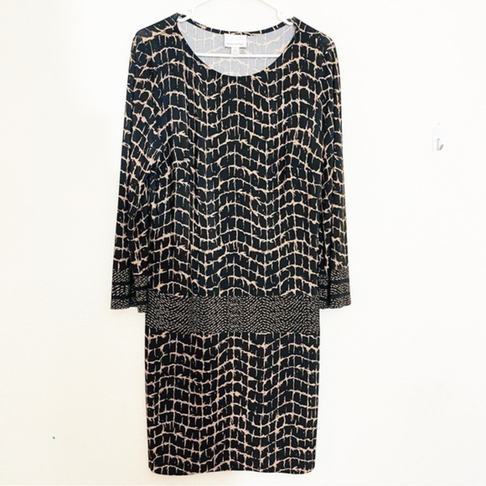 Donna Morgan 3/4 Sleeve Round Neck Casual Dress Women Size 14 Brown/Black